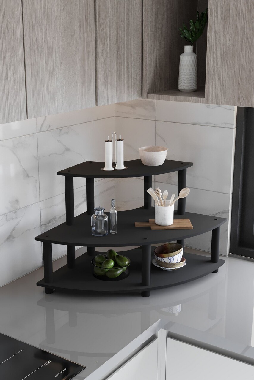 Raft de bucatarie, Hanah Home, Countertop, 70x38x42 cm, MDF , Negru - imagine 3